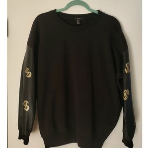 Forever 21 black oversized sweatshirt with gold dollar prints size L